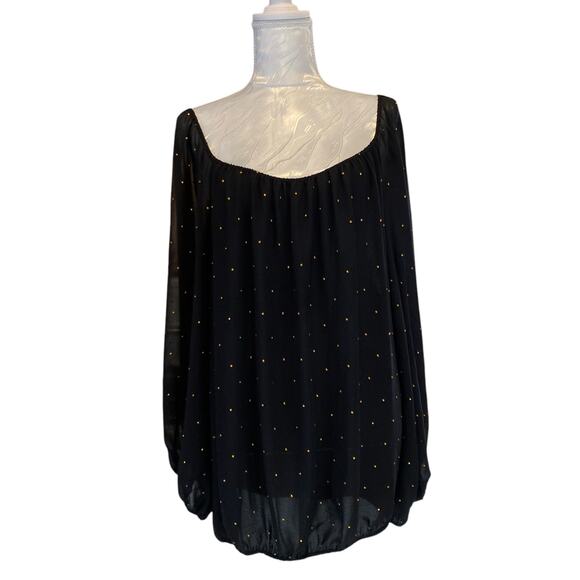 Vince Camuto Black Gold Jewel Flowing Sexy Sheer Off The Shoulder Shirt Size 2X - Picture 1 of 16